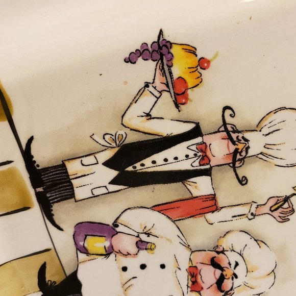 HD Designs Le Chef Square Luncheon / Salad Deep Dish Whimsical Chefs ~ 2 AVAIL - Picture 3 of 11